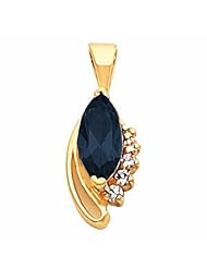 14K Yellow Gold Marquise Cut Sapphire and Diamond Pendant -- LIFETIME WARRANTY