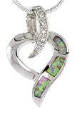 Sterling Silver Open Heart Slide / Pendant, Inlaid w/ Pink Lab Opal with CZ, 1 inch (25 mm) tall,