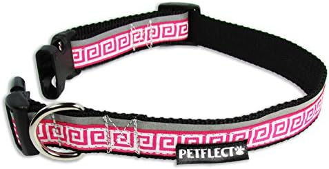 Petflect Greek Key Reflective Collar, Pink, Medium