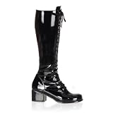 2 Inch Women's Sexy Knee High Boots Single Sole Block Heel ST Boot Black White