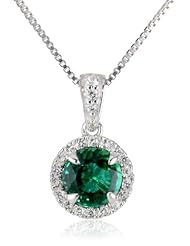 Sterling Silver, Created White Sapphire, and Gemstone Pendant Necklace, 18"