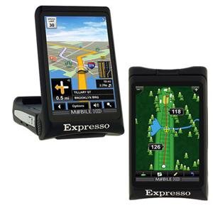 Expresso, Auto/Golf GPS with multimedia (Catalog Category: Navigation / Handheld GPS Units)