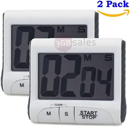 Easy to READ and USE Digital Timer: Large Display Loud, Alarm, Count Down / Up, for the Kitchen, Cooking, Classroom, Kids Time Out. Strong Magnet, Retractable Stand, Hanging Hook and Clip (2)