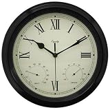 La Crosse Technologies Equity 27904 Wall Clock Metal Black Glass Lens Humidity Display Outdoor