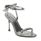 4 Inch Women's Sexy Evening Shoes High Heel Ankle Wrap Sandal With Rhinestones Back Bow