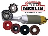 Merlin Taxidermy Tool Set- Combines the Proxxon Longneck Angle Grinder LW/E (115 Volt) and Red Tungsten Carbide Wheel - with the Merlin TAXIDERMY Black Magic Mini-Flesher Disc & 8 Tooth Chain Saw by King Arthur's Tools
