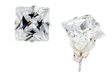 Sterling Silver 8 mm (3.0 Carat Size each) Square Princess Cut Cubic Zirconia Stud Earrings