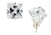 Sterling Silver 8 mm (3.0 Carat Size each) Square Princess Cut Cubic Zirconia Stud Earrings