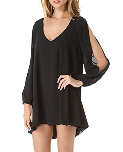 Bluetime Womens Casual Loose Off Shoulder V Neck Chiffon Blouse Shift Dress