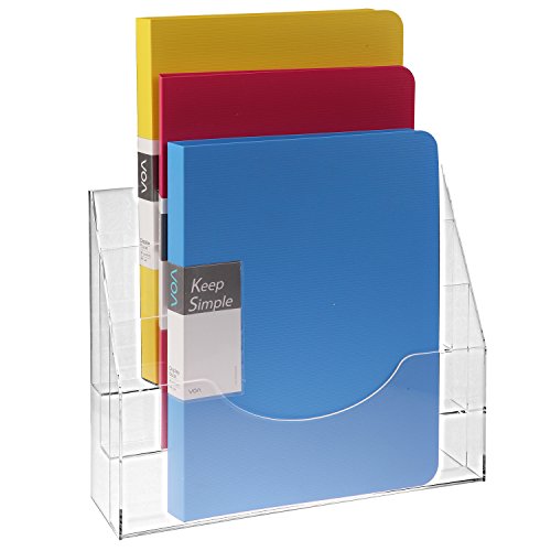 Clear Acrylic 3 Compartment Wall Mounted Document File Organizer Rack / Magazine Display Holder