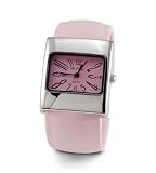 Womens Light Pink Silver Tone Bezel Bangle Cuff Watch