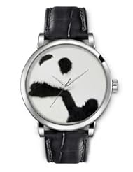 SPRAWL Aanalog Fashion Series Silver Ladies Watches of Genuine Black Leather Strap,Unique Wrist Watch for Women Girls Designed with Back panda