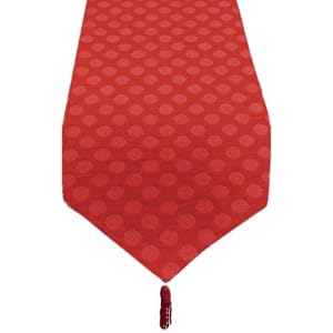 Manual Woodworkers and Weavers Dot Appeal Table Runner with Tassels, Red by 