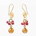 Gold Vermeil Lotus Blossom Flower and Ruby Gemstone Bead Cluster Dangle Earrings with Decorative Swirl Wires, #7506