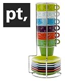 Present Time: Espresso Tower Set w/ Saucers - Flower Patchwork Style