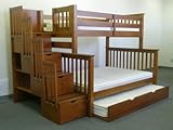 Stairway Bunk Bed Twin over Full in Expresso with 4 Drawers Built in to the Steps and a Twin Trundle