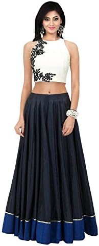 Kenil Fabrics Women's white and navy blue Silk Collection Lehenga Choli / Heavy Embroidered lehenga with unstich blouse material