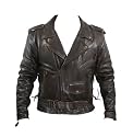Men's Brown Premium Buffalo Distressed Leather Classic Biker Jackets - Size : Large