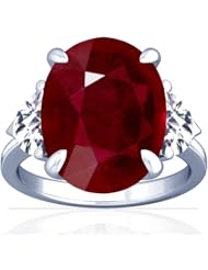 14K White Gold Oval Cut Ruby Three Stone Ring