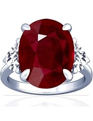 18K White Gold Oval Cut Ruby Three Stone Ring