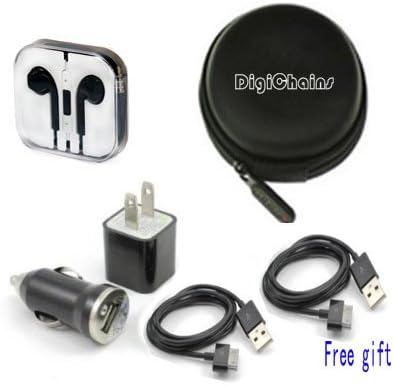 DigiChains® 5-in-1(1pcs cable free gift) Unique Mini Flat Design 30 Pin to Earphone/cable Hard Case/Bag + earphone + Wall Charger + Car Charger + Micro USB Data Charging Cable for Iphone 4 and 4s, Iphone 3g and 3gs, Ipod
