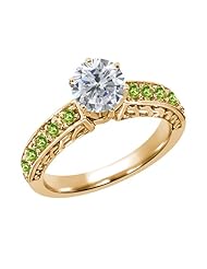 1.36 Ct Round H/I Diamond Green Peridot 925 Yellow Gold Plated Silver Ring