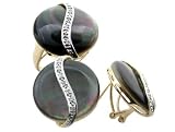Black Mother Of Pearl Round Stasis Earrings and Ring Set, 14k Gold