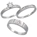 Sterling Silver 3-Piece Trio His (5.5mm) & Hers (3mm) CZ Wedding Ring Band Set; (Ladies Size 5 to10; Men's Size 8 to 14); Ladies Size 9