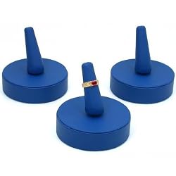 3 Blue Leather Finger Ring Displays Jewelry Case Stands