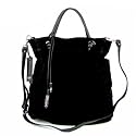 GIANNI CHIARINI Italian Black Suede Designer Carryall Tote Bag Handbag