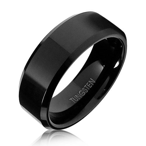 ... 8mm Black Tungsten Mirror Finished Mens Wedding Beveled Band Ring ... 8mm Black Tungsten Mirror Finished Mens Wedding Beveled Band Ring