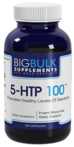 5-HTP 100 Naturally Inreases Serotonin Levels Big Bulk Suplements 5 Hydroxytryptophan 5 HTP 100mg 180 Capsules 1 Bottle