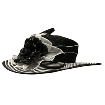 Lavish Black & White Wide Brim Huge Rosette Fancy Church Hat