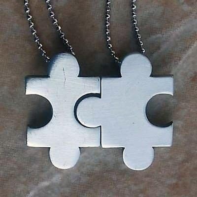 Jigsaw Puzzle Love Friendship bestfriends connection split silver pewter Pendant Necklace