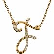 14k Yellow Gold Feminine F Initial Diamond Necklace