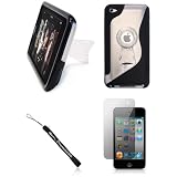 Black Premium Stand Alone Durable Kickstand Hard TPU Cover Skin Case for New Apple iPod Touch 4 ( 4th Generation 8GB 16GB 32GB ) + Includes a Anti Glare Screen Protector