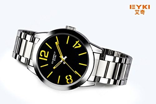 EYKI 8516 Men's Waterproof Wristwatches Stainless Steel Bracelet Watches Black Dial Daised Yellow Hand
