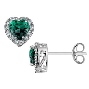 Buy Created Emerald Heart Earrings with Diamonds 9 10 Carat (cw) in 10K White Gold by MyJewelryBox