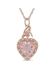 10k Rose Gold Morganite and Accent Diamond Heart Pendant (0.055 Cttw, G-H Color, I2-I3 Clarity), 17"