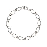 Platinum Overlay Sterling Silver Oval Link Charm Bracelet 7.5"