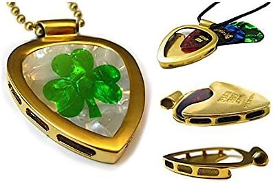 PickBayGuitar pick holder pendant GOLD IPG w Luck O' the Irish Guitar PICK set