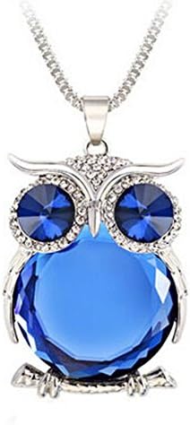 Joannala Trendy Owl Necklace Crystal Jewelry Statement Women Silver Chain Long Necklaces (blue)