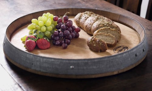 True Fabrications Used Wine Oak Barrel Lazy Susan and Serving Tray (used in wine production 2-5 years)