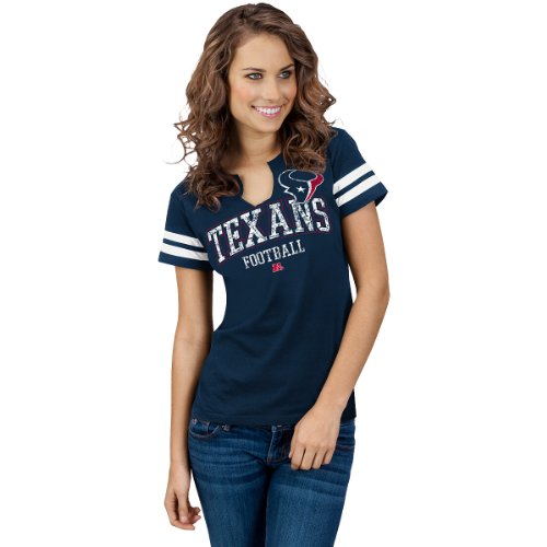 NFL Women's Houston Texans Go For Two Short Sleeve Split Crew Neck Tee (Traditional Navy/White, X-Large)