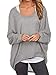 Yidarton Womens Summer Casual Shirts Oversized Baggy Off-Shoulder Long Sleeve Tops Grey XX-Large
