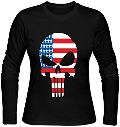 WQSTYLE Women's Deadpool Punisher Skull USA Flag tshirt XL Black