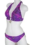 Purple Safari Halter Top and Full Panty Low Rise Bottom Bikini Set