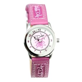 DDP - 4010004 - Montre Enfant M�tal Rhodi� - Quartz Analogique - Cadran Fleur - Bracelet Plastique Rose