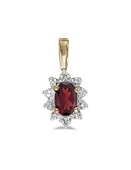 10k Yellow Gold Oval Garnet And Diamond Pendant with 18" Chain