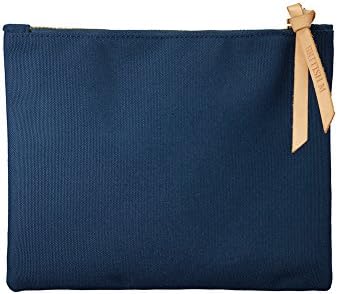 BRITISH M Natural Leather Strapped Navy Canvas Travel Pouch